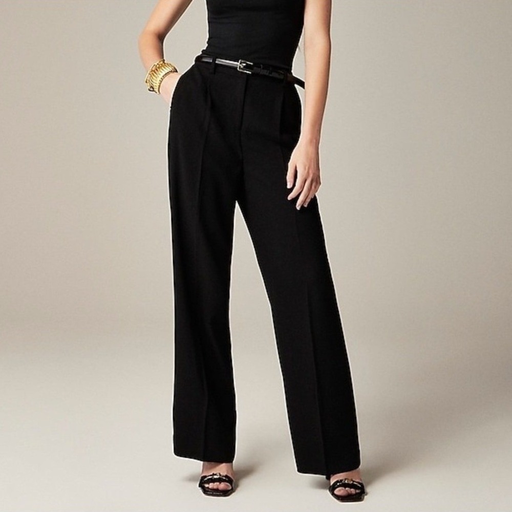 J. Crew Black Essential Wide Leg Pants City Crepe Trouser Cuffed Relaxed Size 0